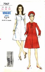 7067 1967 VOGUE SS- LS BAND DRESS YOUNG FASHIONABLES PATTERN 14 34